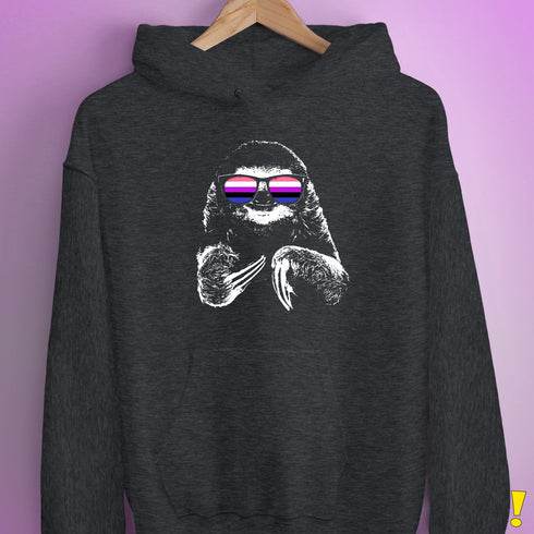 Pride Sloth Genderfluid Flag Sunglasses Hoodie - Dark Grey Heather